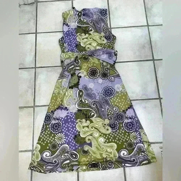 Prana Mikayla Green Purple Paisley Sleeveless V-Neck Wrap Activewear Dress Sz S - Picture 7 of 7